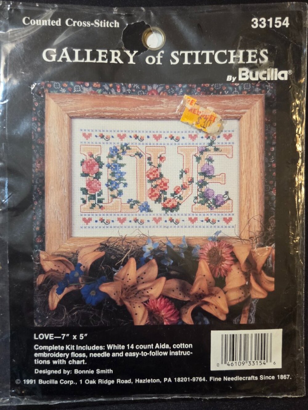VTG 1991 Bucilla Gallery of Stitches LOVE Counted Cross Stitch Kit 7x5 New 33154